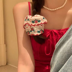 Embroidered Floral Scrunchie