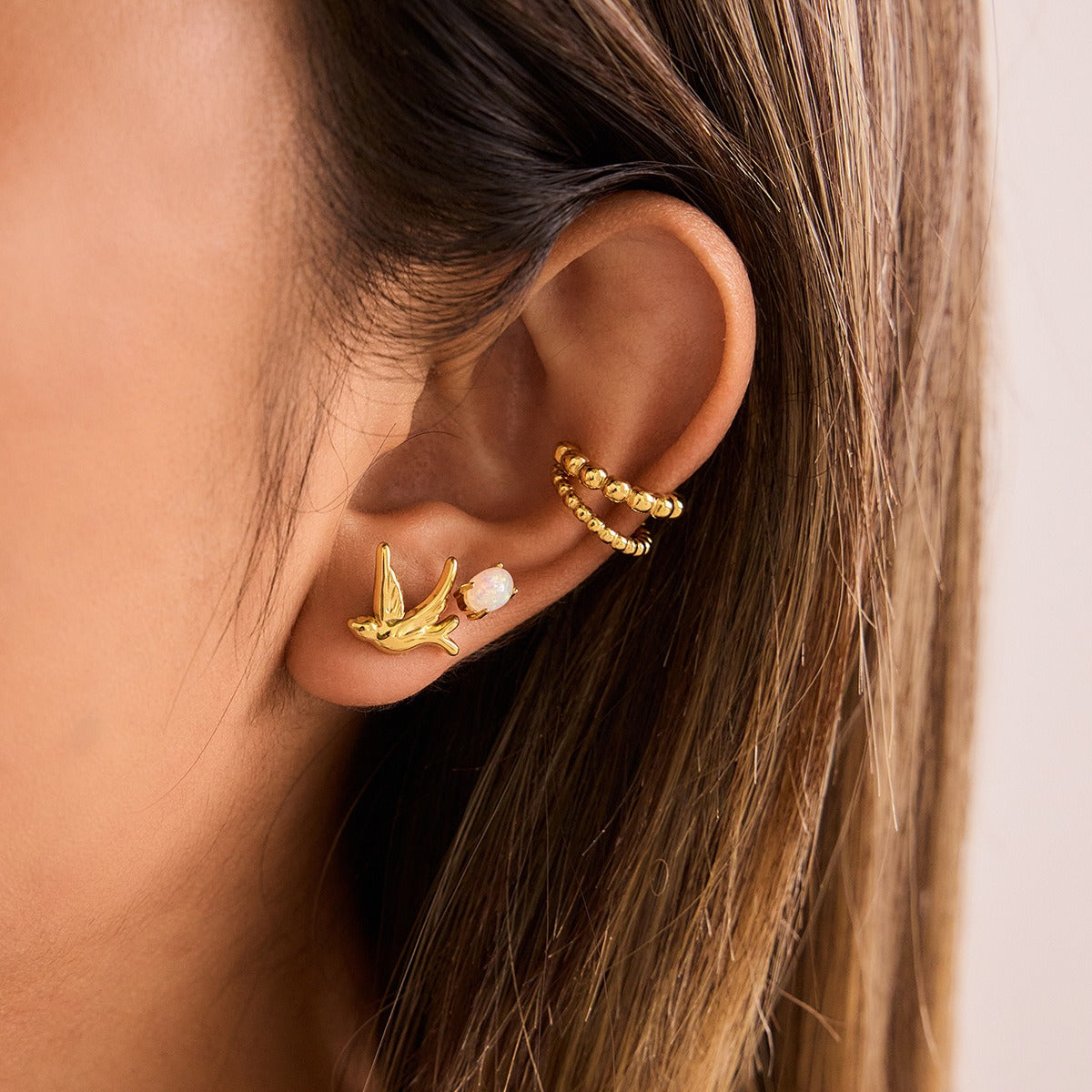 Golden Bird Stud Earrings