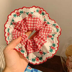 Embroidered Floral Scrunchie