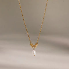 Golden Bead Pearl Drop Necklace